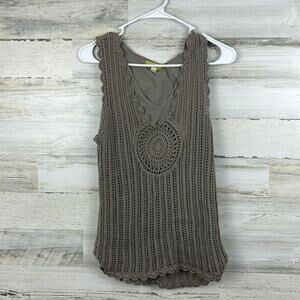Sigrid Olsen Womens medium Boho knit lined tan Tank top, summer